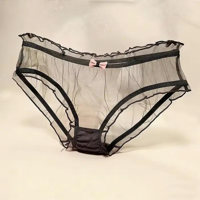 Culottes sexy pour femmes, sous-vêtements en dentelle et en maille, slips pour lingerie féminine, fines, à nœud, taille mi-haute, sans couture, трусы женск