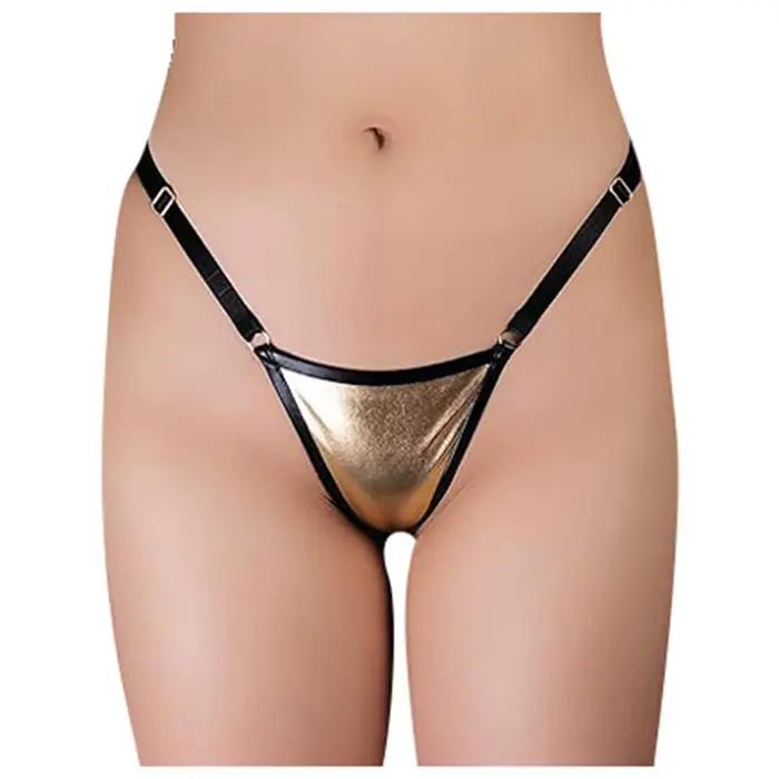 Culottes en cuir PU pour femmes, sexy, micro-slip, taille basse, string, lingerie féminine, tenue de club, mini-strings