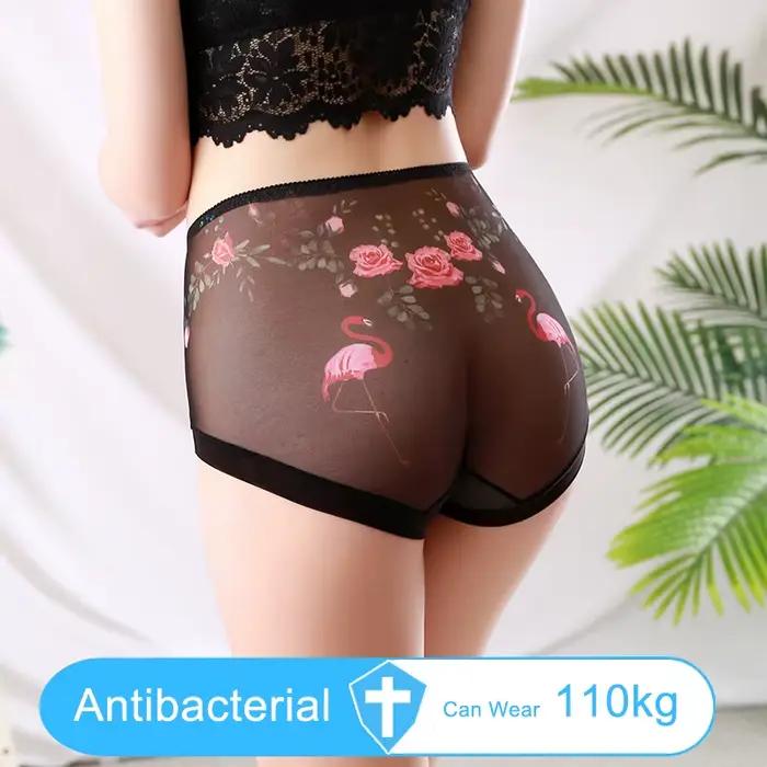Culotte en maille transparente Ultra-fine pour femme, sous-vêtement Sexy imprimé, grande taille