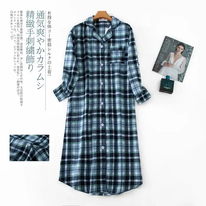 Chemise de nuit boutonnée en coton pour femme, chemise de nuit à manches longues, chemise de nuit en glouton, chemise de nuit d'automne et d'hiver, chemise de nuit, média