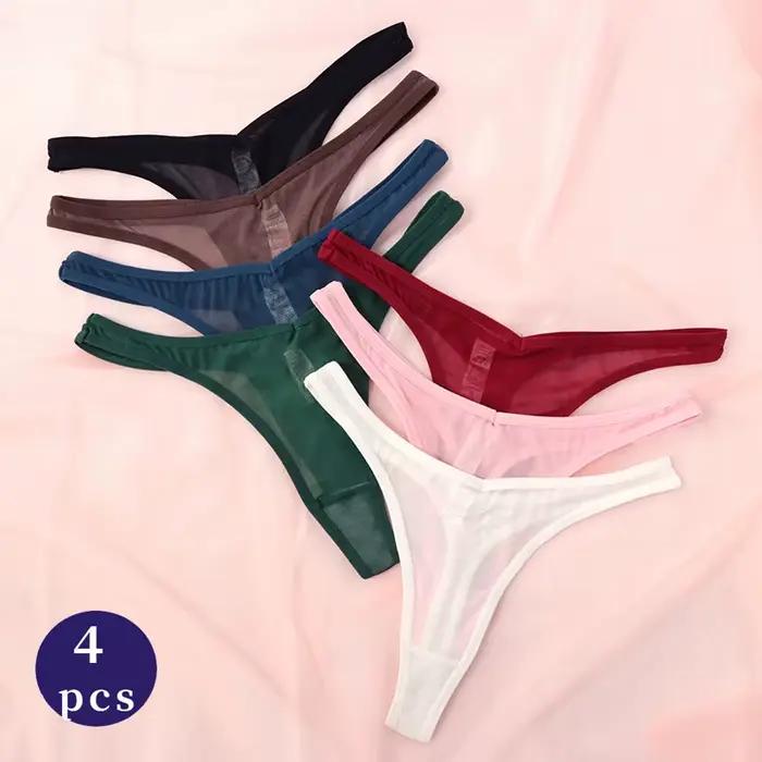 Strings sans couture pour femmes, lingerie en maille translucide, sous-vêtements en T doux, culottes plus riches