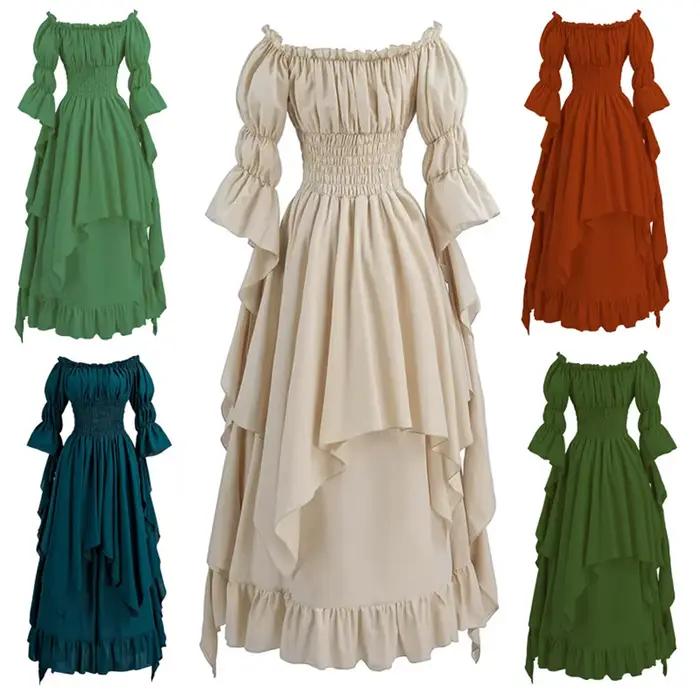 Robe Corset Pirate pour femmes, Vintage, Renaissance médiévale, Halloween, épaules dénudées, Chemise Sexy