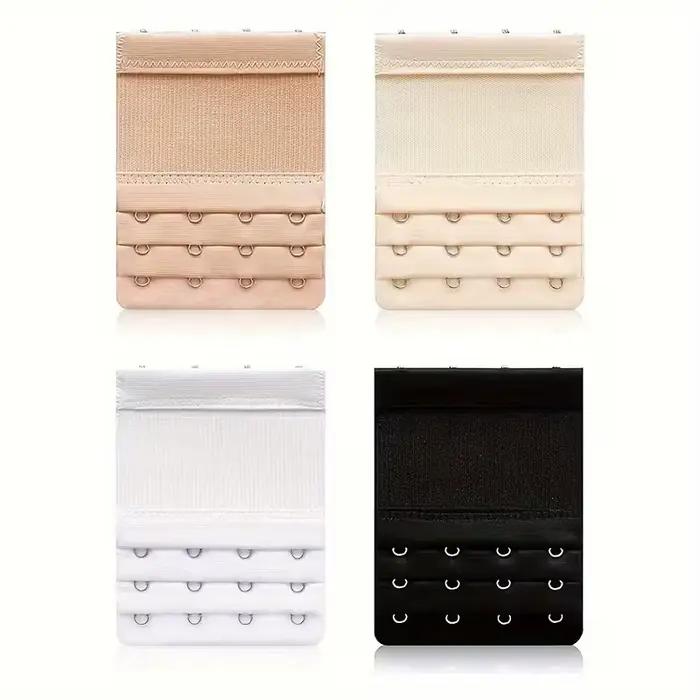 Lot de 4 extensions de soutien-gorge, conception réglable à 3 rangées et 4 crochets, solution pour soutiens-gorge serrés – Beige et noir