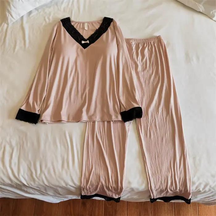 Pyjama élégant pour femmes, ensemble pantalon à manches longues, Modal doux, décontracté, coussin de poitrine, vêtements de maison, automne hiver