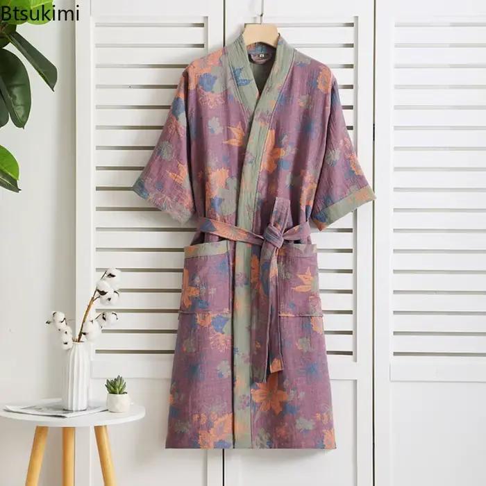 Robe de bain 100% coton pour femmes, chemise de nuit imprimée, Style pur coton, gaze Double couche, Robe de chambre confortable pour femmes, nouvelle collection