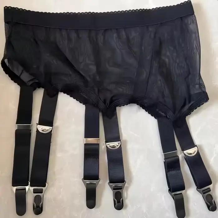 Bretelles réglables taille haute élastique porte-jarretelles avec chaussettes Clips Transparent soyeux toucher noir porte-jarretelles sexe Lingerie porter
