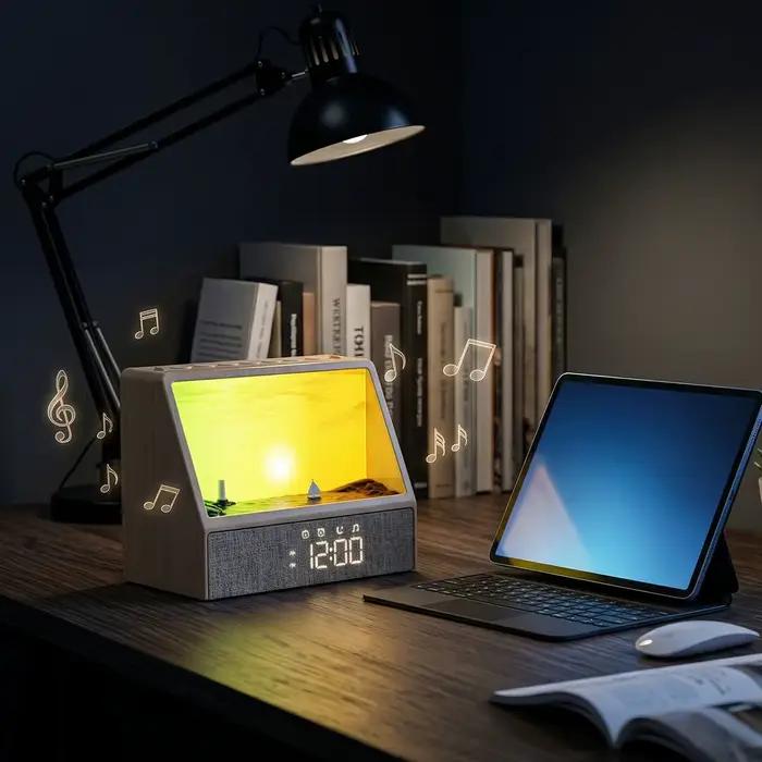 Réveil lumineux avec veilleuse, bruit blanc et sons apaisants, Bluetooth, aide au sommeil, pour la décoration de chambre