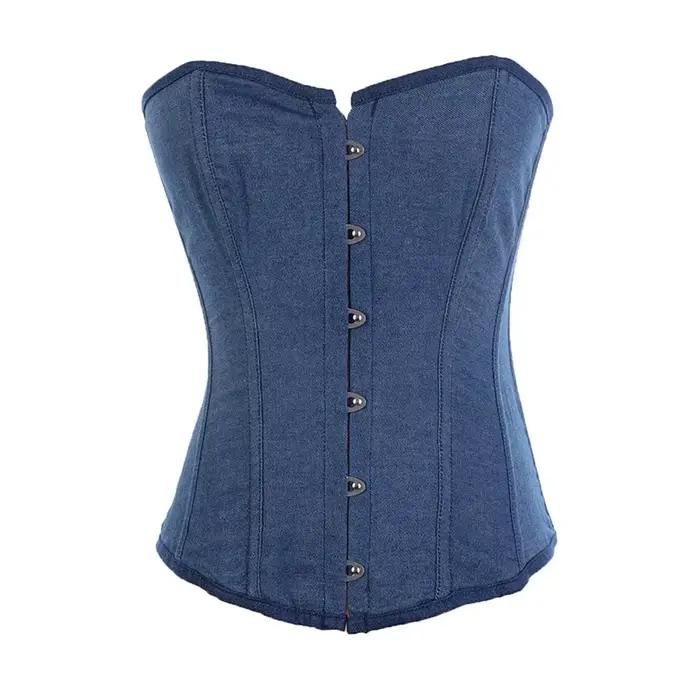 Caudatus-Corset sexy en denim, style vintage, bustier sans bretelles, lingerie cochon bust, haut, vêtements korsett, nouvelle mode