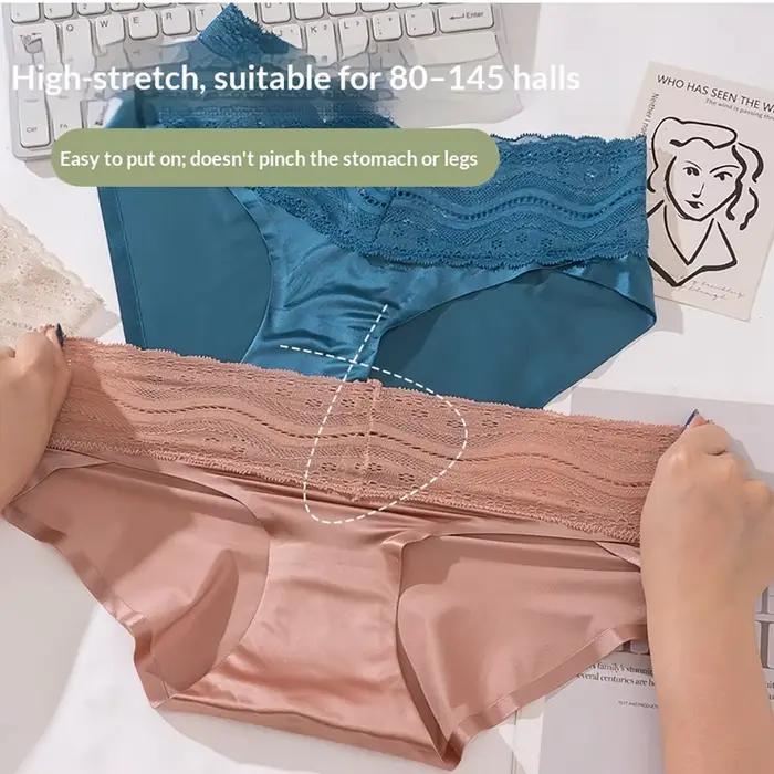 Culottes en dentelle pour femmes, sous-vêtements en satin doux taille mi-haute, ceinture ondulée à motif floral, doublure en coton respirant, sans couture