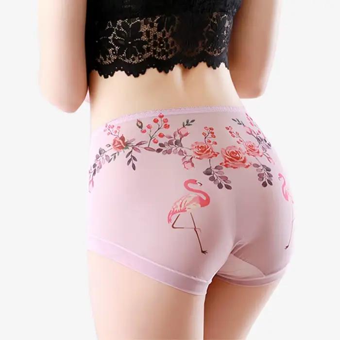 Culotte en maille transparente Ultra-fine pour femme, sous-vêtement Sexy imprimé, grande taille
