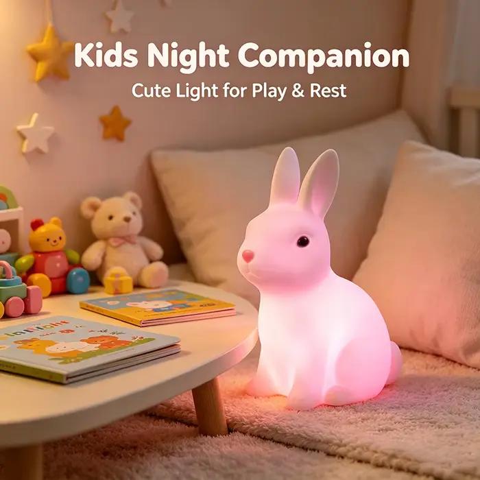Veilleuses lapin colorées pour enfants, cadeaux pour bébés, lampe lapin Animal mignon de dessin animé, décoration de noël, cadeau d'anniversaire pour enfants