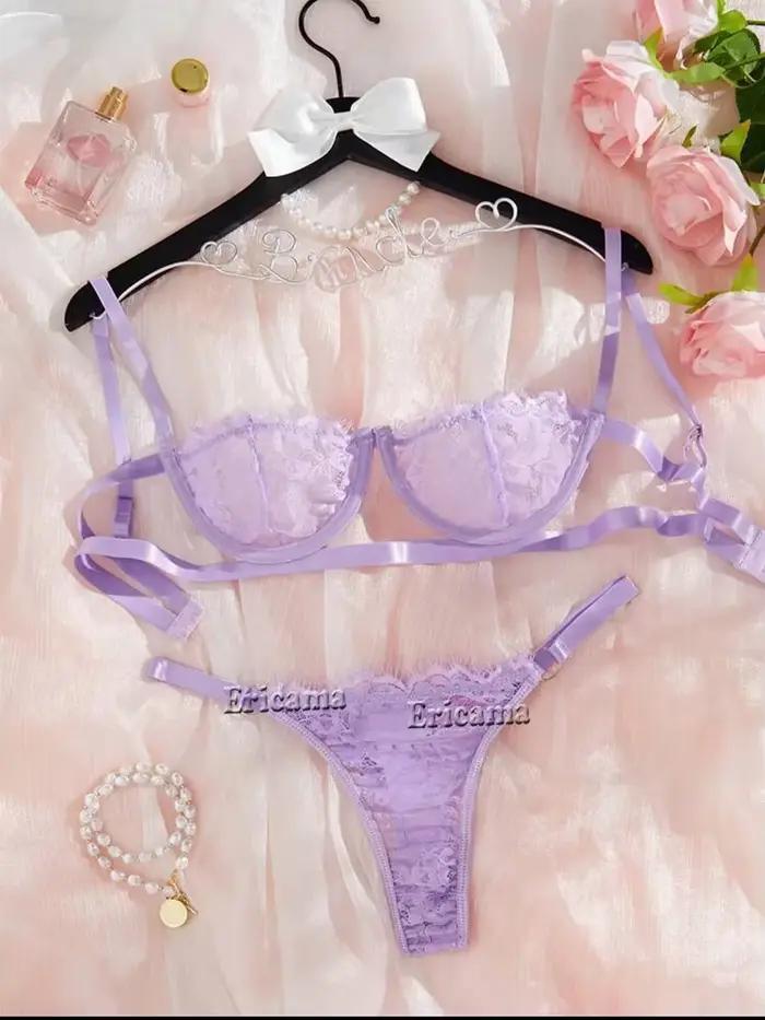 Lenceria Babydoll Ensemble soutien-gorge et culotte sexy Lingerie Intime Femmes Dentelle Soutien-gorge ouvert transparent Sous-vêtements ajourés Costumes érotiques