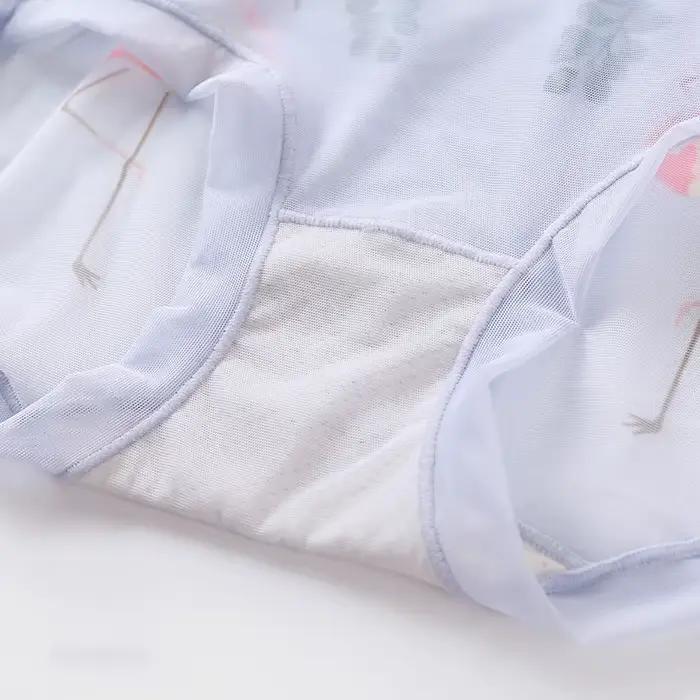 Culotte en maille transparente Ultra-fine pour femme, sous-vêtement Sexy imprimé, grande taille