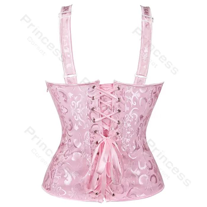 Corset victorien rose pour femme, haut bustier, surbuste, princesse, garniture en dentelle, costume de lingerie Showgirl, grande taille