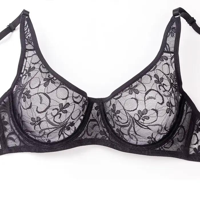 Soutien-gorge en dentelle transparente pour femmes, sous-vêtements à armatures, zones florales, lingerie sexy thuna ual, brassière A B C D esse Cup
