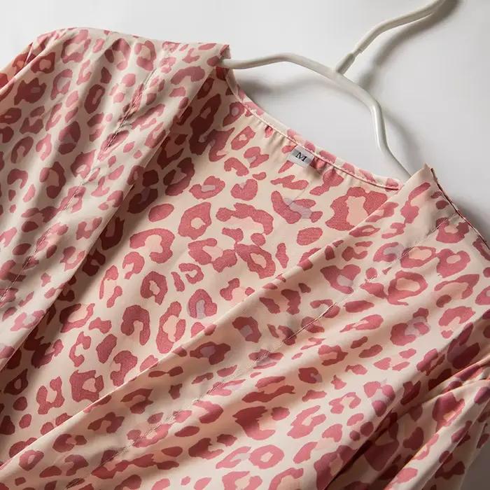 Ensemble de pyjamas en rayonne pour femmes, peignoir à imprimé léopard rose, chemise de nuit décontractée, vêtements d'intérieur sexy, 5 pièces