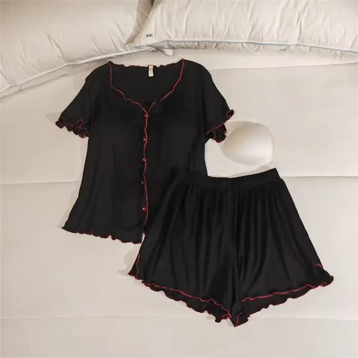 Pyjama à Manches Courtes et Pantalon pour Femme, Ensemble de Vêtements de Nuit, Doux, Modal, avec Coussin de Poitrine, pour la Maison, Nouvelle Collection Printemps Été 2025