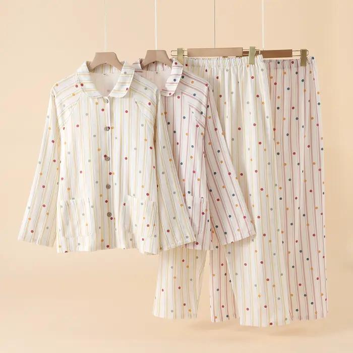 2025 nouveau pyjama pour femmes ensemble 100% coton gaze mignon à manches longues pantalon deux pièces ensemble mince maison vêtements dames