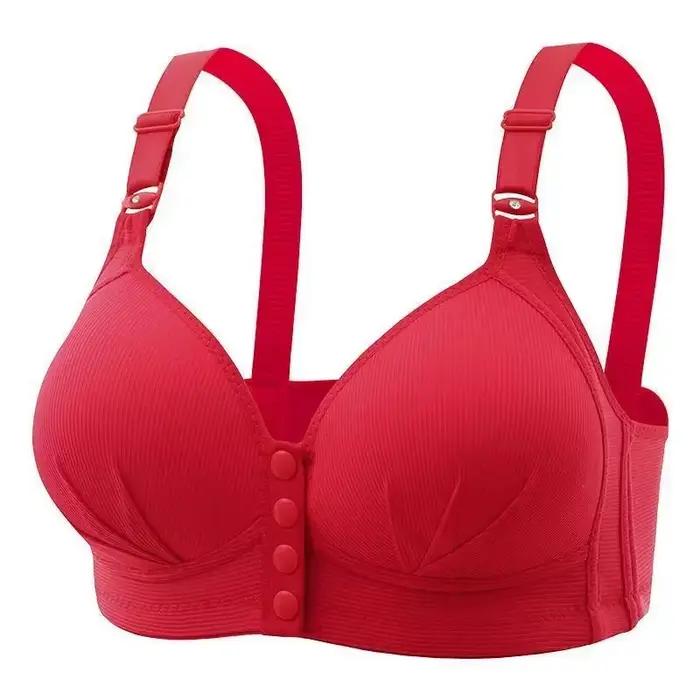 Soutien-gorge d'allaitement grande taille à boucle avant sans armatures, bonnets fins à côtés froncés, style gilet boutonné pour les mamans d'âge mûr