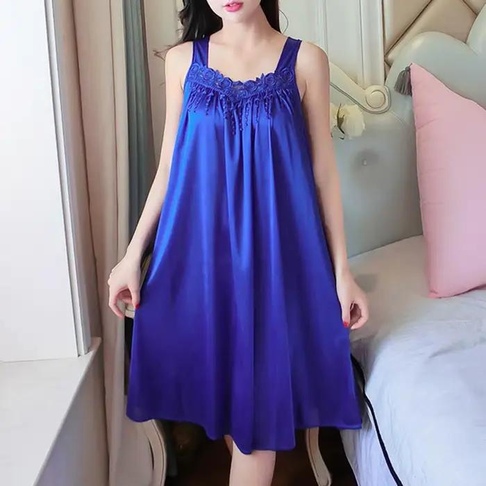 Dame pyjamas couleur unie dentelle lisse Patchwork robe de nuit confortable ventiler décontracté mode été femmes robe de nuit nuisette