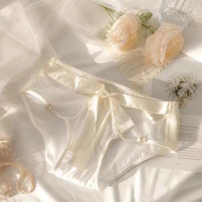 Culottes pour femmes de style français avec un grand nœud, fines, taille basse, lingerie transparente en maille, culottes pour femmes