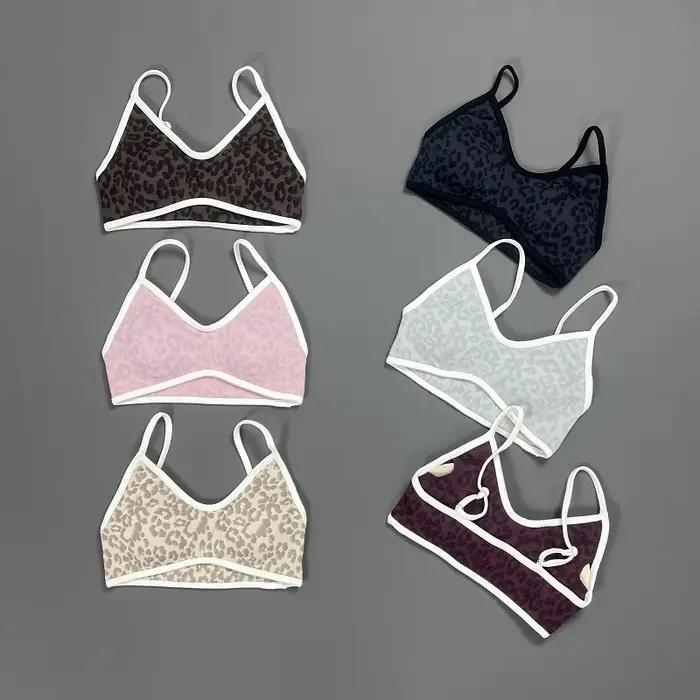 HISTELLO Soutien-gorge de sport pour femme, imprimé léopard, rembourré, sans couture, côtelé, pour yoga, fitness, entraînement, respirant, séchage rapide, vêtements de sport pour la gym