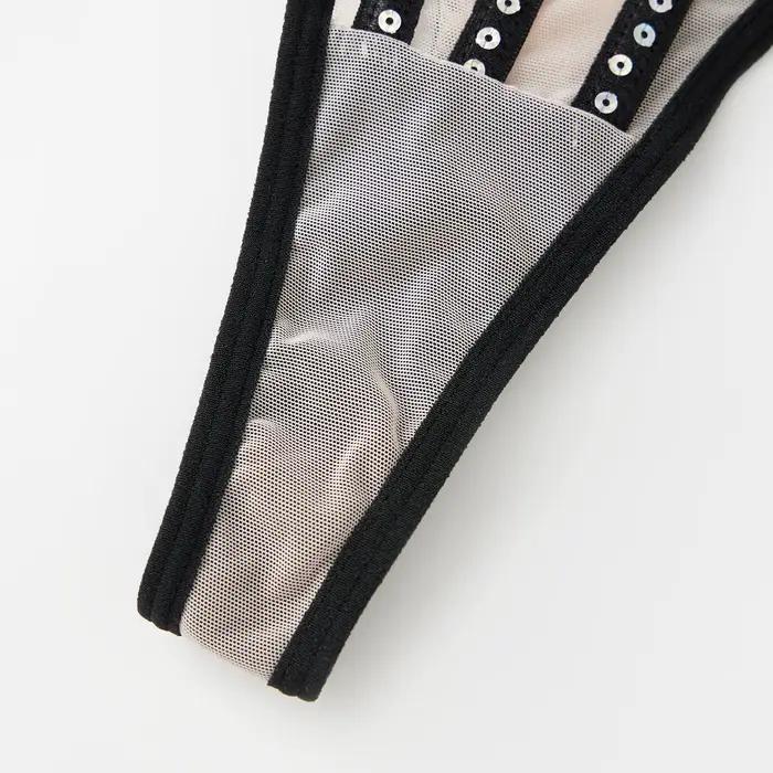 Body en maille à paillettes pour femmes, Slim, transparent, bretelles Spaghetti, dos nu, Lingerie, haut Sexy