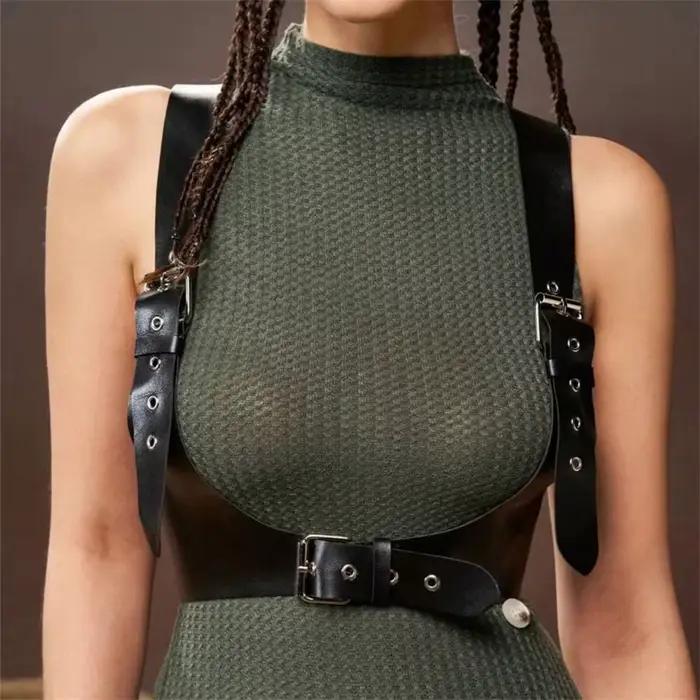 Ceinture Corset en cuir U, harnais, Style de rue, large ceinture Punk, poitrine, réglable, bretelles gothiques en cuir