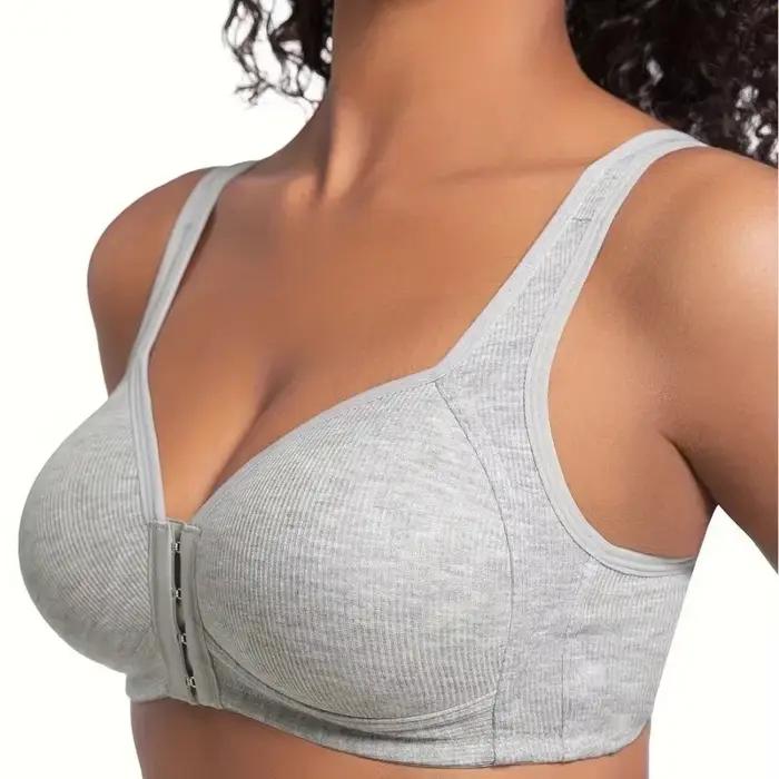 Soutien-gorge pour femmes, fermeture frontale sans fil, couleur unie, couverture complète, bonnets fixes, plus considéré pour les personnes d'âge moyen et les personnes âgées individuelles