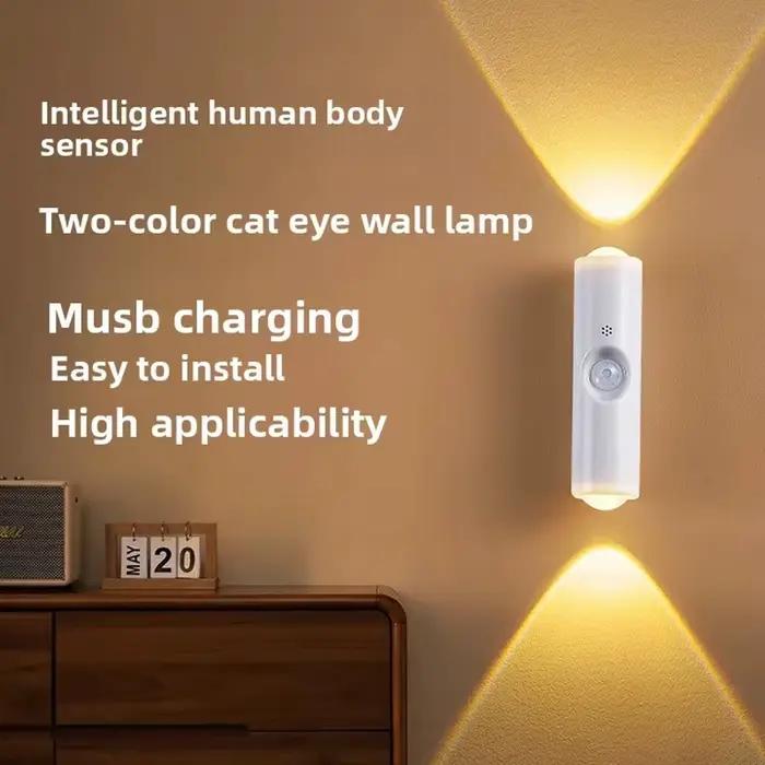 Lampe de nuit magnétique à détecteur de mouvement, lumière murale intelligente RGB à double tête, projecteur rechargeable pour chambre à coucher, placard, jardin, décoration de pièce