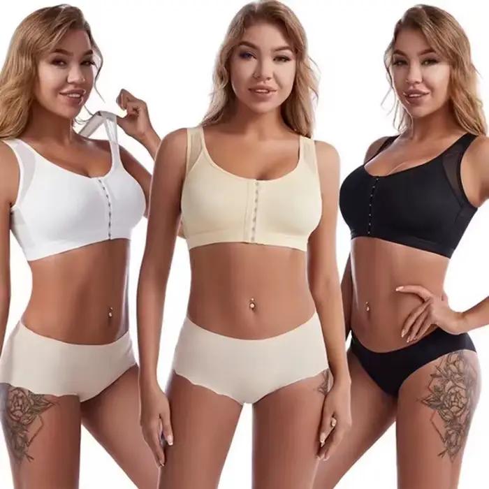 Soutien-gorge correcteur de posture à fermeture avant S-5XL pour femme, push-up, dos croisé, antichoc, soutien sportif, fitness