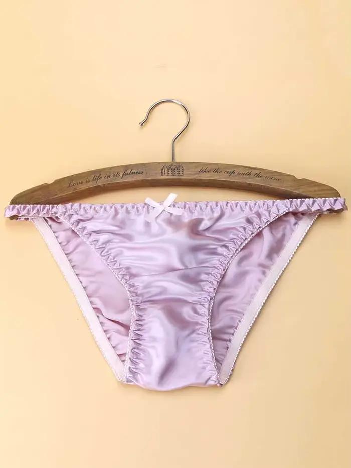 Sous-vêtements sexy pour femme en soie de mûrier 100%, élégants avec un nœud, culottes en soie à taille basse pour femmes