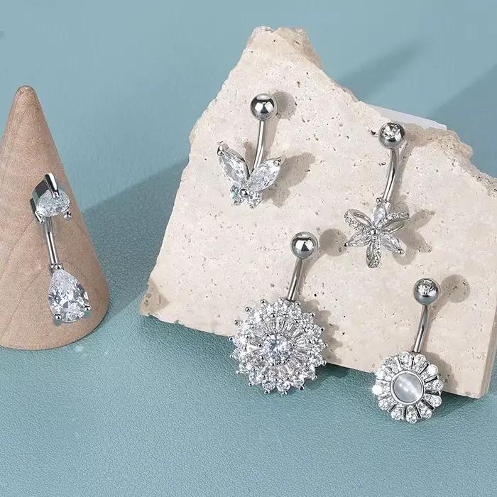    1pc nombril Piercing pour femmes Zircon lune papillon nombril anneau Cartilage nombril boucle d'oreille bijoux Piercing ombligo