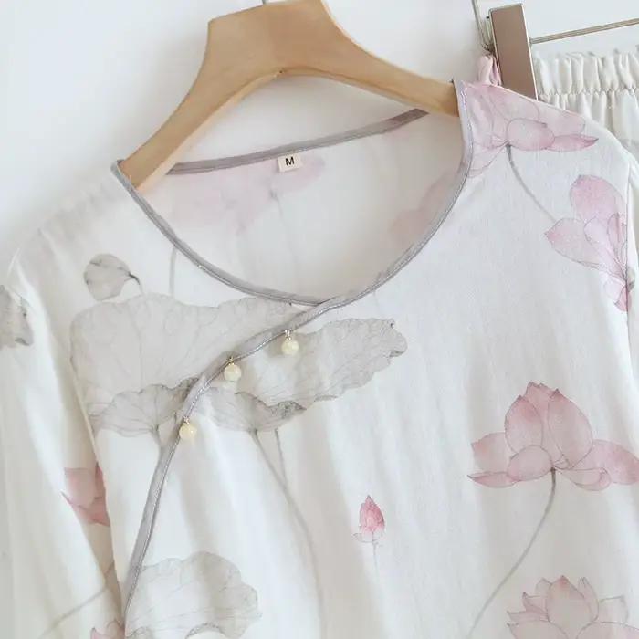Pyjama en coton de Style chinois pour femmes, vêtements de nuit élégants et amples de Style rétro pour filles, pour le printemps et l'été