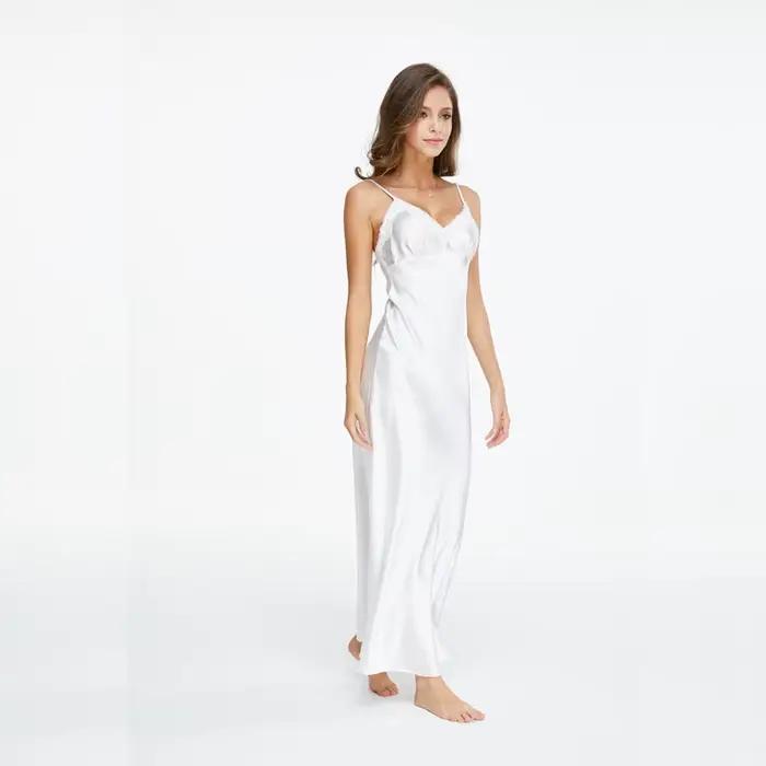 Chemises de nuit en dentelle col en v robe de nuit blanc cheville-haute vêtements de nuit femmes Spaghetti sangle chemise de nuit longue vêtements de nuit pour femme SLA501W
