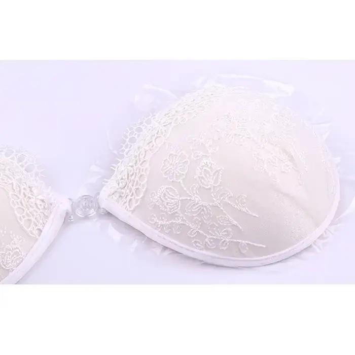 Soutien-gorge brodé en dentelle pour femme, push-up sexy, invisible, auto-adhésif, silicone, fermeture frontale, collant, dos nu, sans bretelles