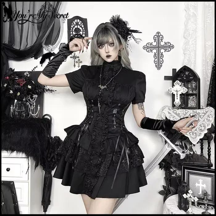 [You're My Secret] Robe Courte Noire d'Halloween pour Femme, Corset Gothique Noir, Robe Lolita Punk Vintage Vampire Duke, Été 2026