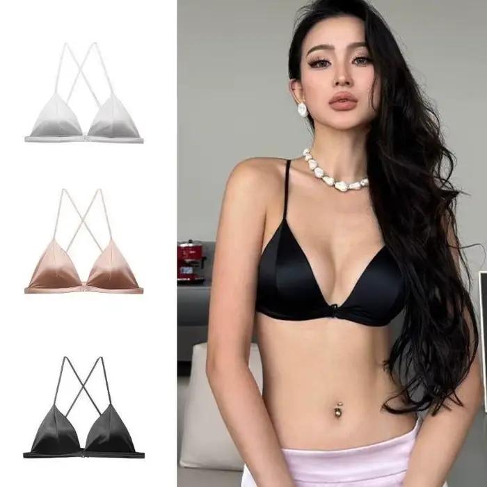 Soutien-gorge de Style français pour femmes et filles, petite poitrine plate, sangle d'épaule réglable, poitrine plate, boucle avant, sous-vêtements Sexy en Satin, Lingerie