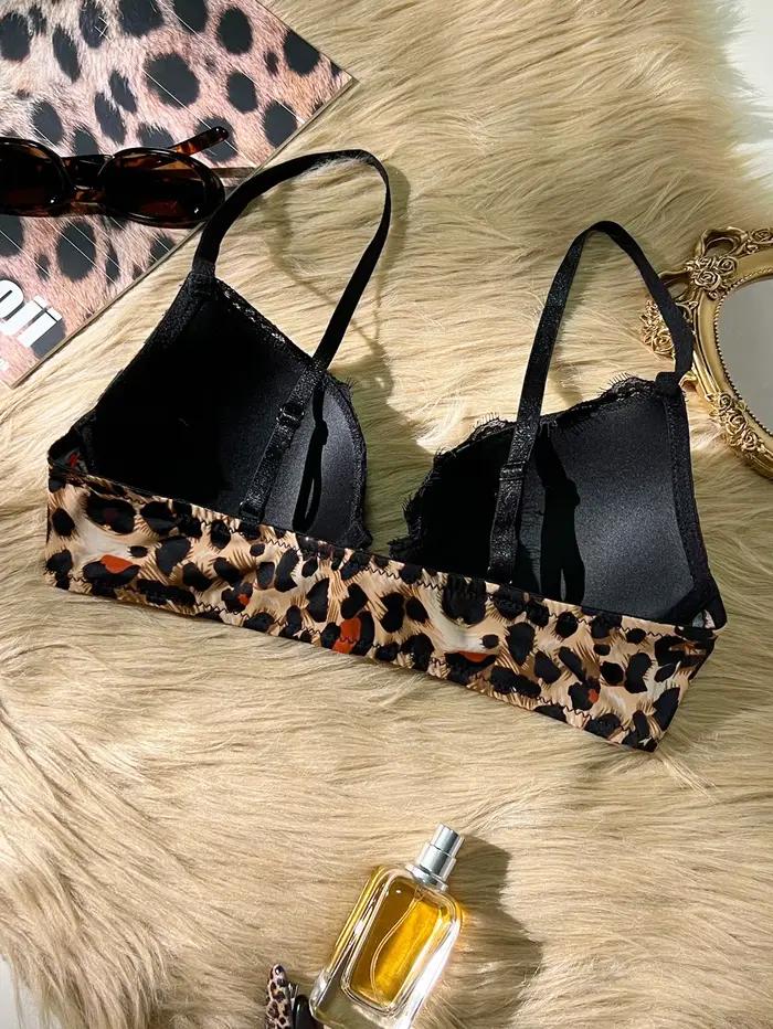 Soutien-gorge léopard sexy pour femme avec dentelle, fermeture avant, push-up, lingerie confortable et tendance, soutien-gorge en dentelle pour femme