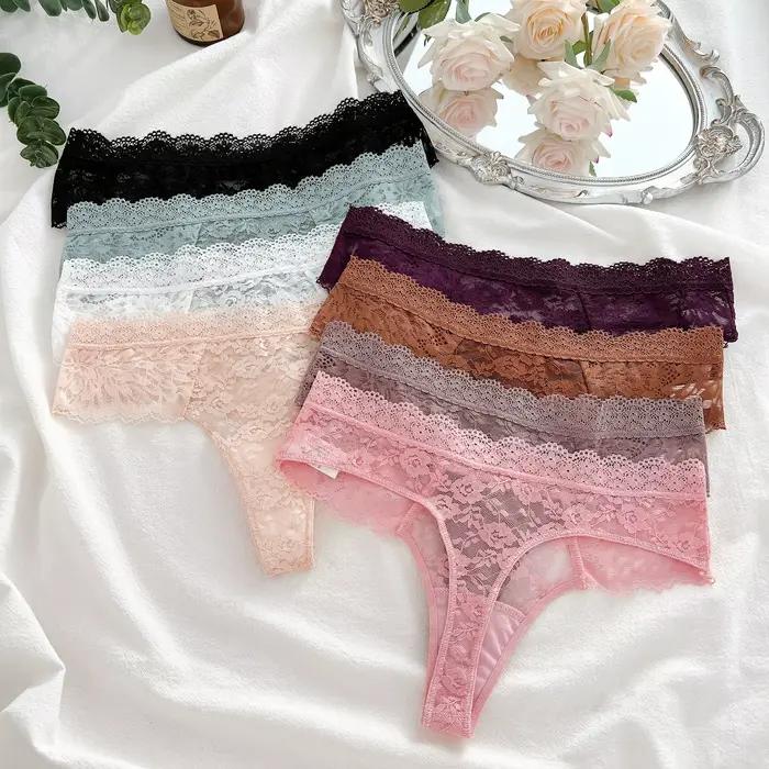 3 pièces dentelle Sexy tongs femmes taille basse slips Sexy doux dames sous-vêtements à la mode Floral caleçons femme fleurie culotte Lingerie