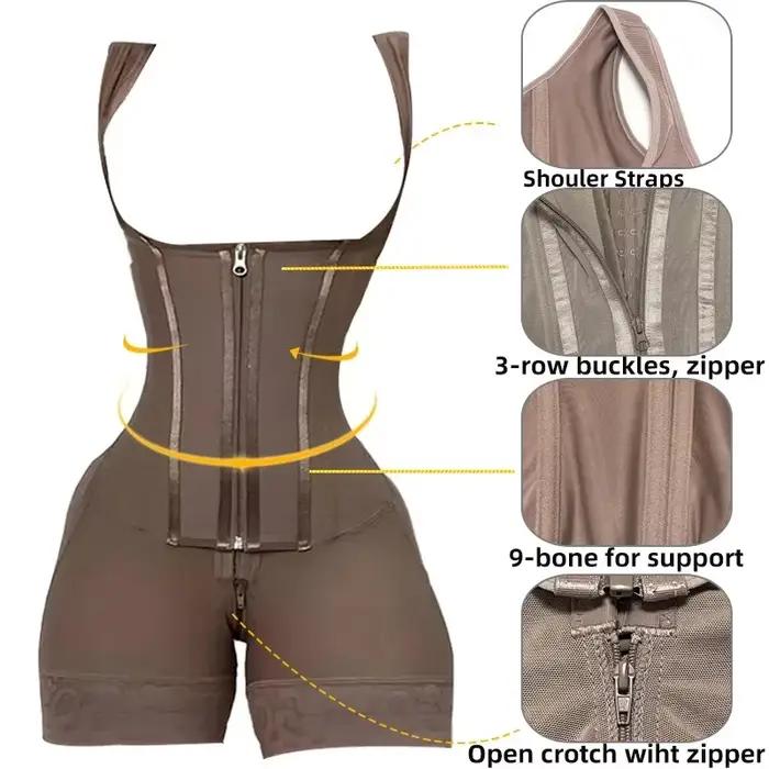 Body sculptant Hourglass à haute compression, Faja, avec 9 baleines, gaine amincissante pour la taille, double contrôle du ventre et fermeture éclair à l'entrejambe