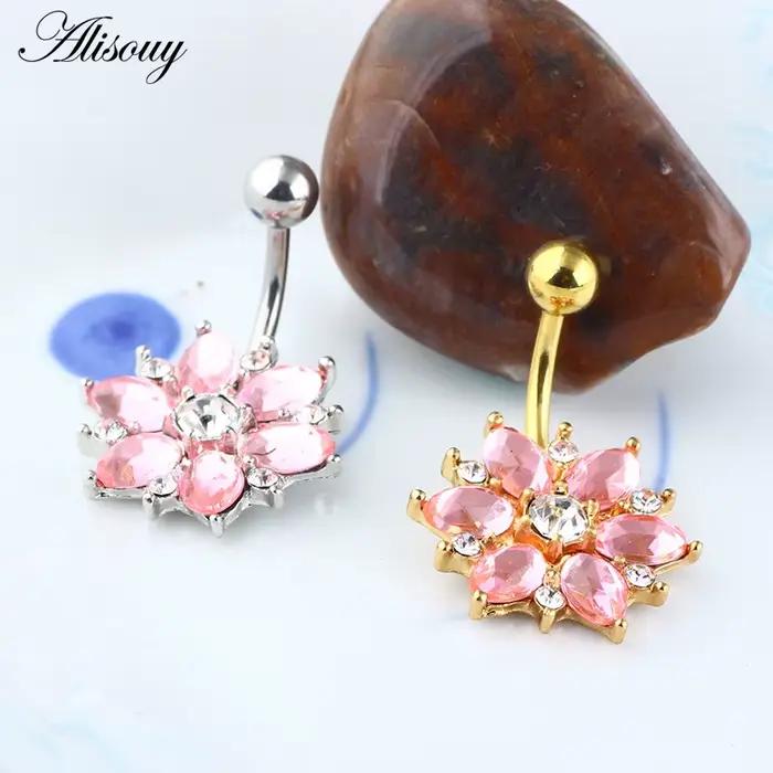 Alisouy 1 pièces acier chirurgical corps Piercing bijoux fleur nombril barre de ventre Pircing ventre Piercing nombril anneaux pour les filles