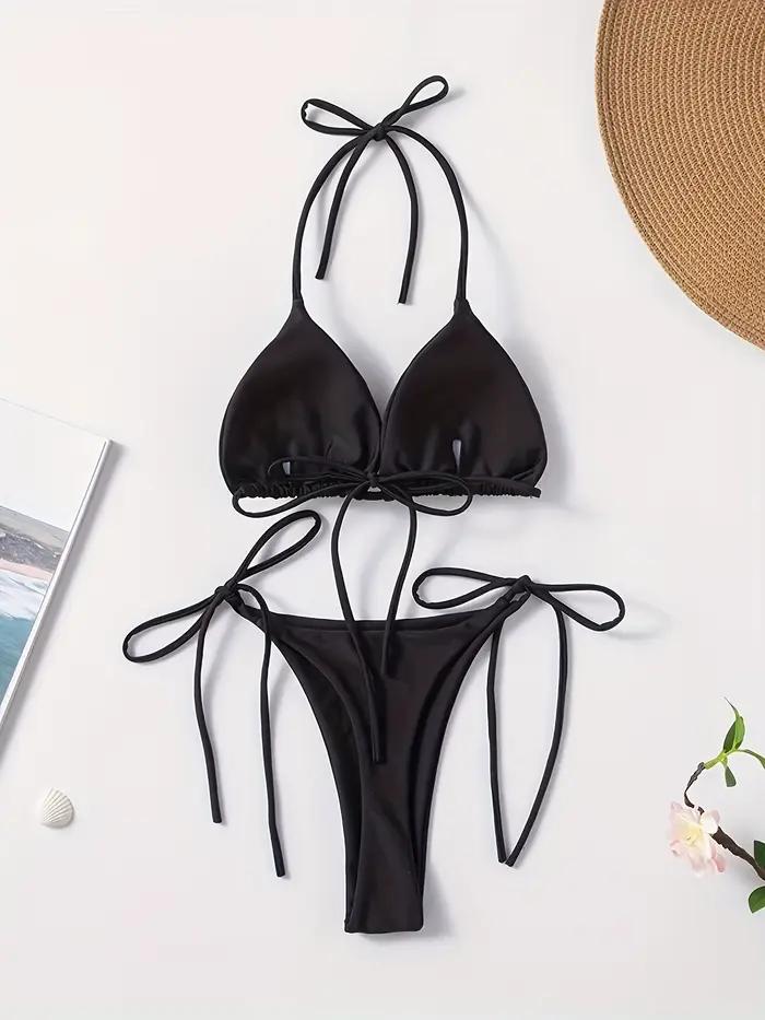 Nouveau bikini string uni de style européen et américain, sexy, avec une ambiance de fille sexy pour femmes