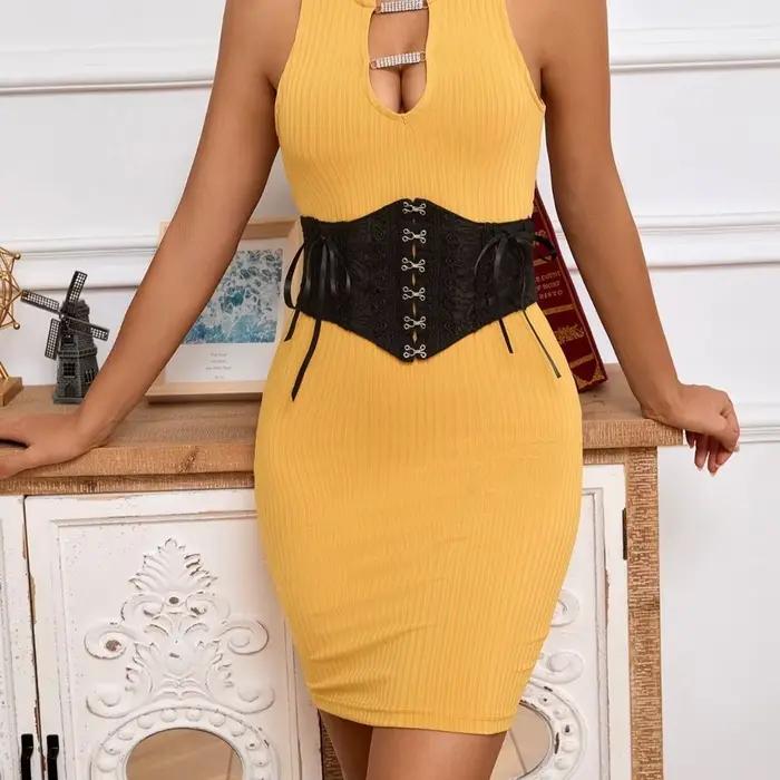 Corset large élégant en dentelle noire, accessoires de robe, gaine amincissante élastique pour le corps