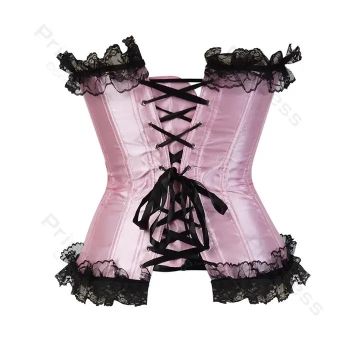 Corset victorien rose pour femme, haut bustier, surbuste, princesse, garniture en dentelle, costume de lingerie Showgirl, grande taille