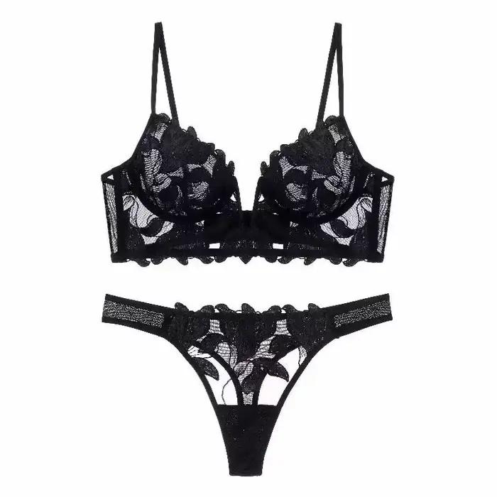 Ensemble de Lingerie en dentelle pour femmes, ensemble de soutien-gorge élégant et Sexy, sous-vêtements transparents, ensemble soutien-gorge et culotte ventilés pour dames
