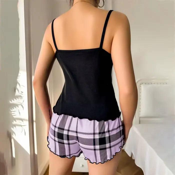 Ensemble de pyjama pour femme Fashion Love Heart, vêtements de maison, nœud papillon, deux pièces, vêtements de nuit, été, confortable, camisole et short, pyjama pour fille