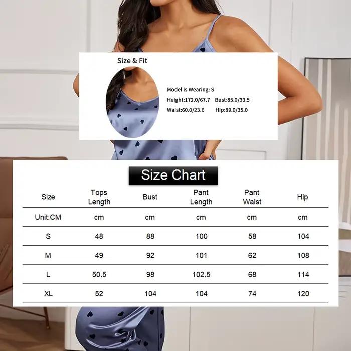 Pyjama imprimé cœur pour femme, haut caraco à col en V sexy, pantalon à ceinture élastique, vêtements de nuit et vêtements de détente pour femme, pyjama 2 pièces