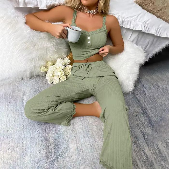 Femmes pyjama ensembles Pijama Pyjamas femme automne ensemble Sexy femmes vêtements de nuit pour dormir femmes pantalons sommeil salon sous-vêtements