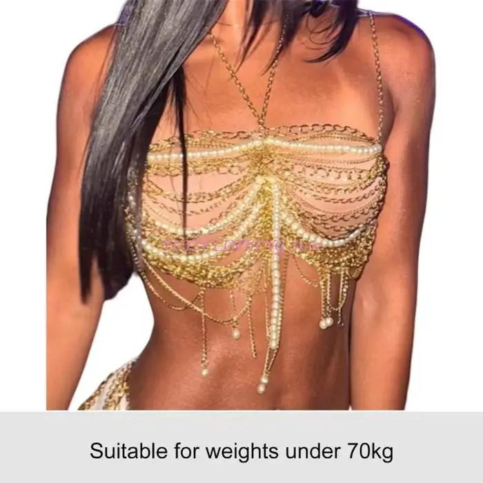 Camisole superposée élégante avec détails de perles d'imitation, haut court à la mode, chaîne de corps, Bandeau pour tenue décontractée et de fête
